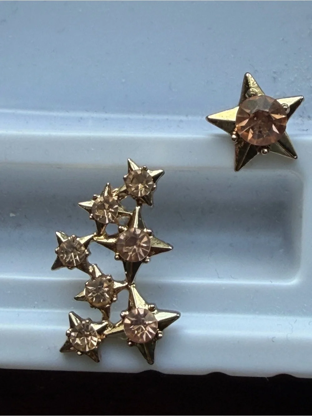 Gold Tone Crystal Star Cluster Statement Earrings